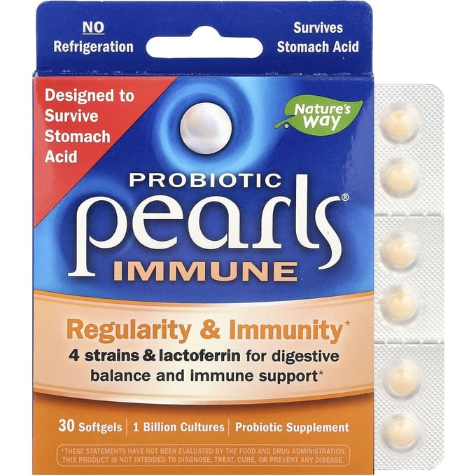Nature's Way, Probiotic Pearls Immuunversterkend Supplement, Balans en Immuniteit, 30 Softgels