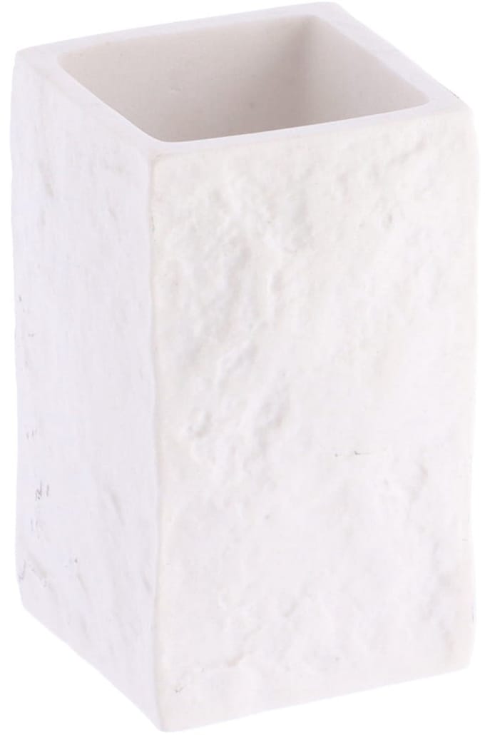 Tendance Badkamer tandenborstelbeker Ruby - wit - steen look - kunststof - D6 x H10 cm