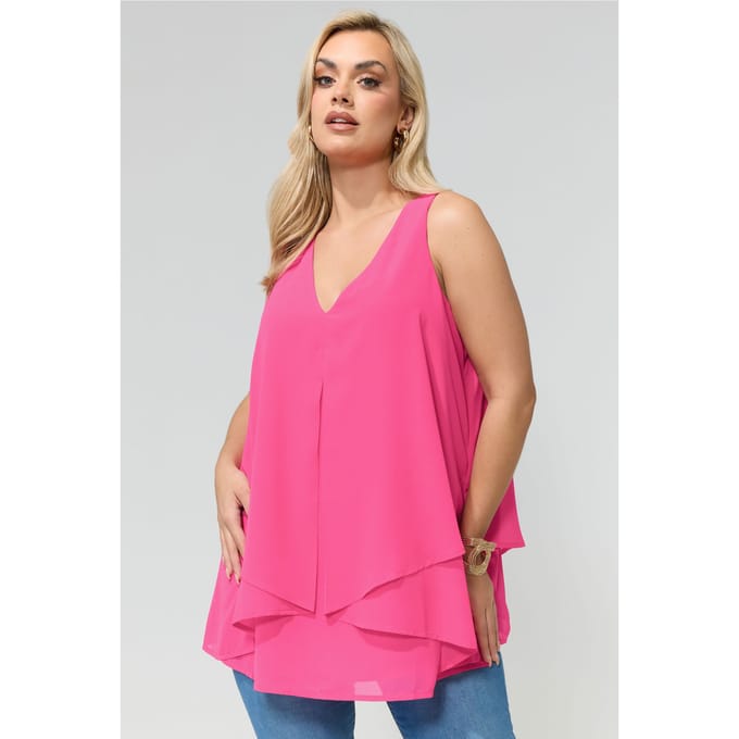 Yours London Fuchsia Roze Blouse Met Laagjes Size 42