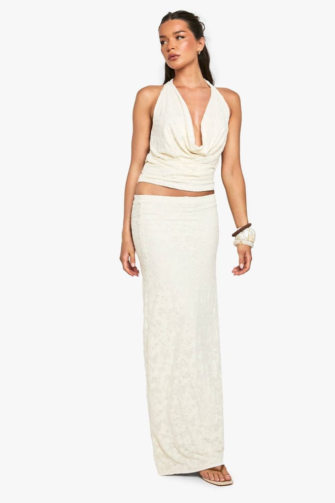 boohoo Dames Florale jacquard column maxi-rok | Cream | Maat: 12