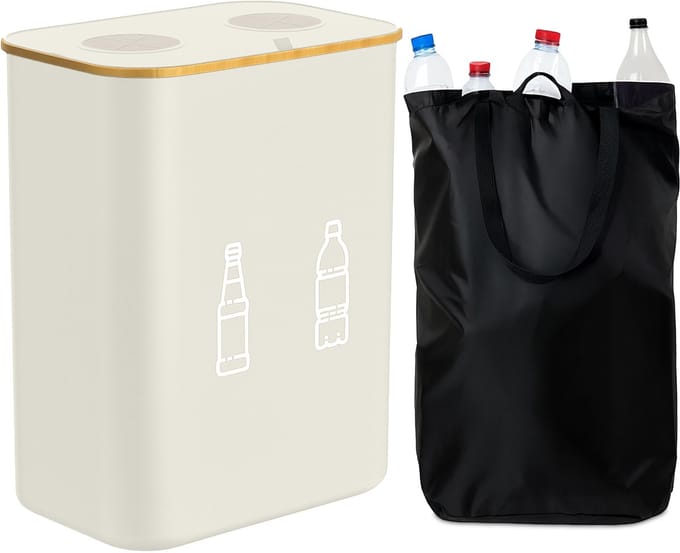 Statiegeld prullenbak - 160 l - met 2 tassen - beige