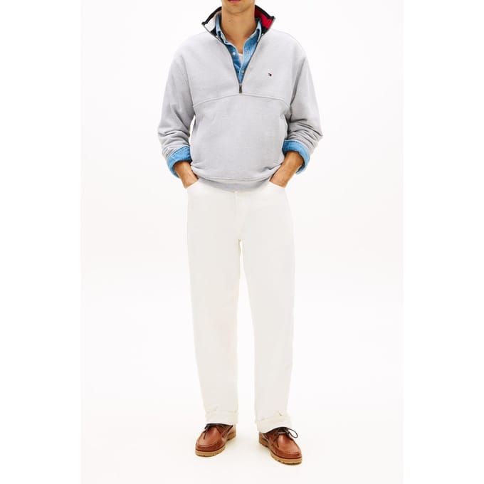Tommy Hilfiger Flag 1/4 Zip Light Grey Heather Größe: M | Pullover Outlet | Herren | Grau