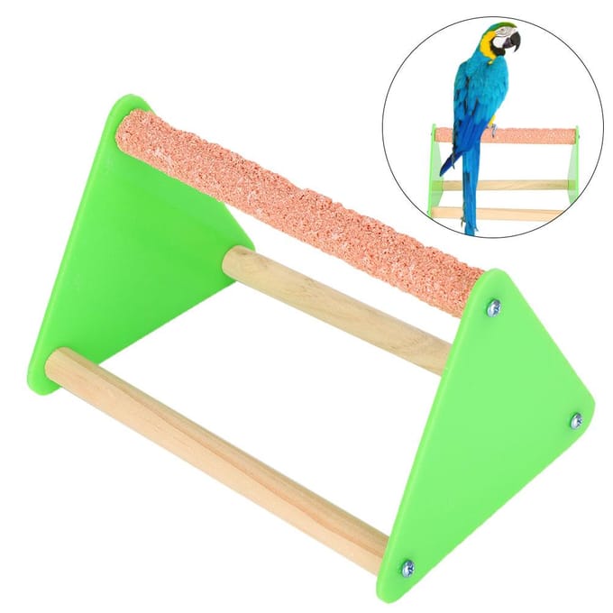 Support pour perroquet, perchoir triangulaire, barre arénacée (Couleur du support latéral aléatoire) beige
