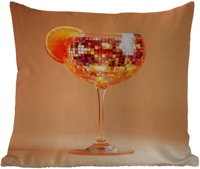 Buitenkussen - Drank - Oranje - Glitter - Disco - 45x45 cm - Weerbestendig