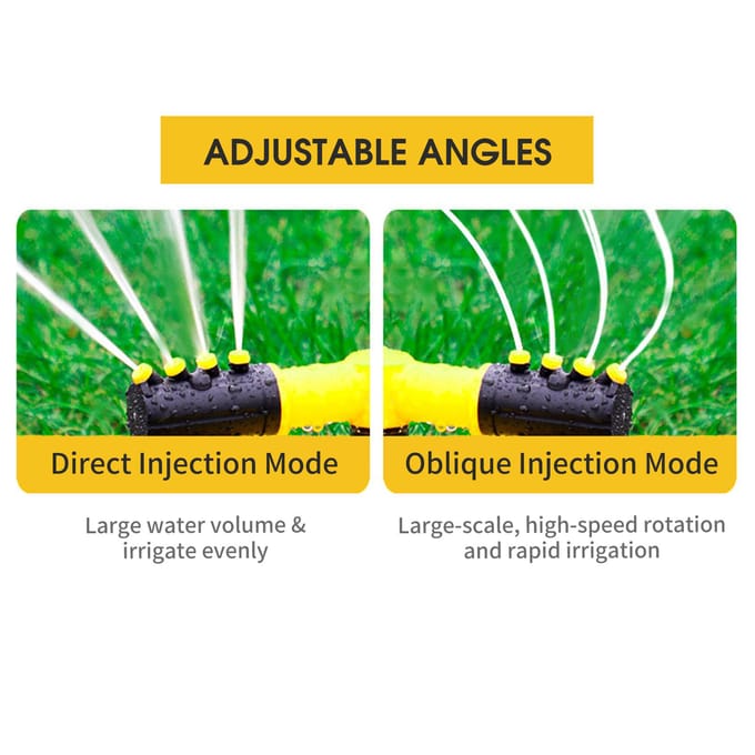 Arroseur de jardin rotatif à 360 degrés, 2 Modes de pulvérisation réglables, système d'irrigation de pelouse pour l'extérieur jaune