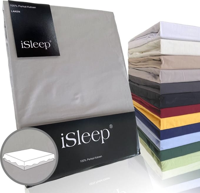 iSleep Perkal Laken - 100% Perkal Katoen - Eenpersoons - 160x270 cm - Zilver