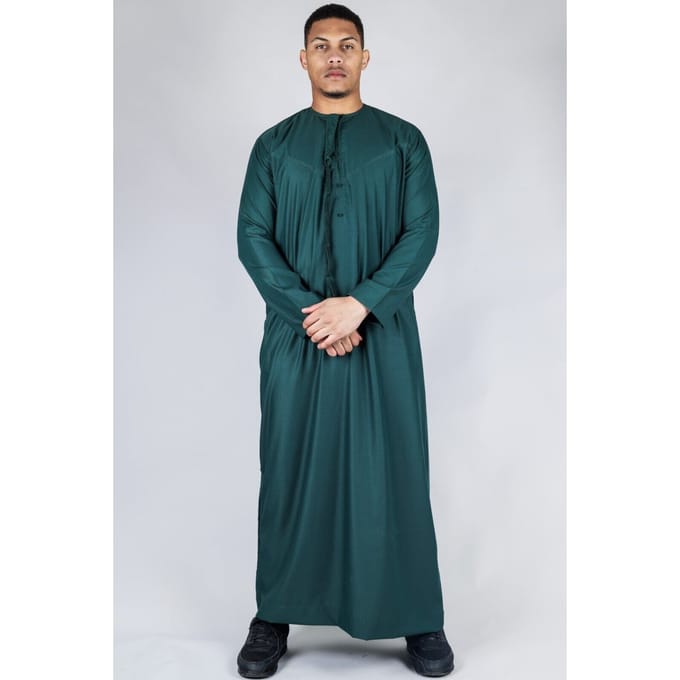 Heren groene Thobe Emirati islamitische Jubba Robe Eid Tassel Slim Fit