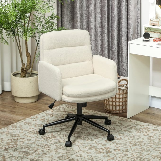 MODENUIT Bureaustoel 61,5 x 65 x 91-101 cm - Draaibaar Met 5 Wielen - Voor Bureau En Studie - Polyester Crèmewit
