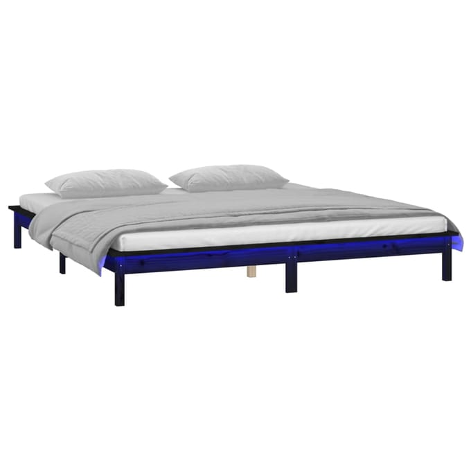 vidaXL - Bedframe - LED - massief - hout - zwart - 120x190 - cm
