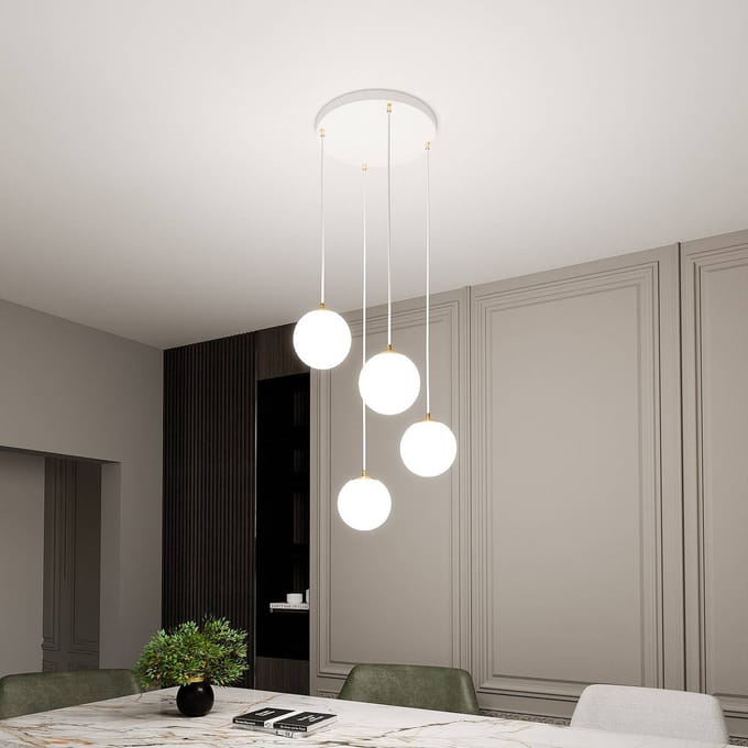 EMIBIG LIGHTING Hanglamp Royal, 4-lamps, opaalwit/wit, glas, E14