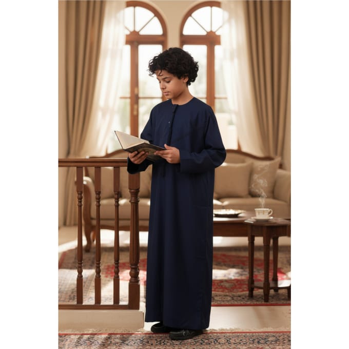 Kinderen jongens Marine Eid Marokkaanse Jubba Robe Djellaba Ramadan Eid Thobe LFS- K-HM11