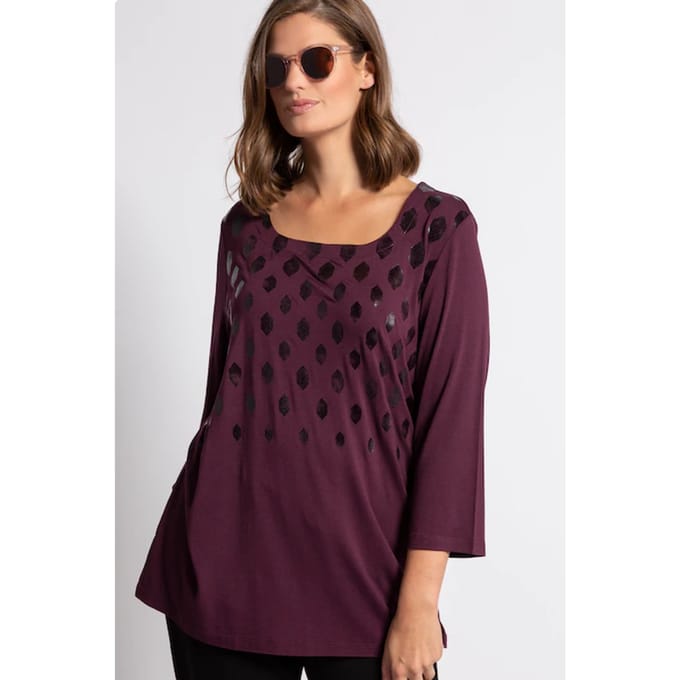Shirt, carréhals, 3/4 mouwen, zijsplitten
