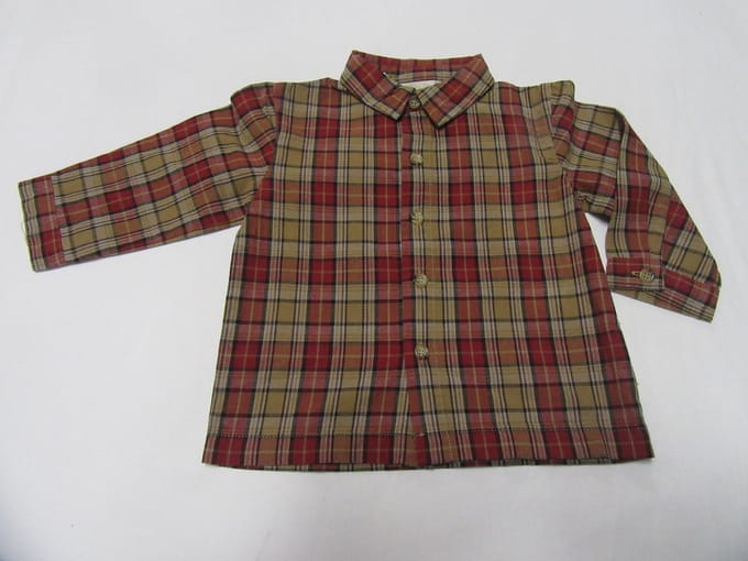 noukie's , jongens , overhemd , geruit , beige / rood , 12 maand 80