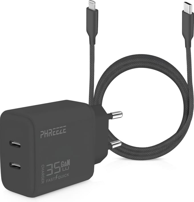 35w dubbele usb C adapter geschikt voor iPhone / iPad + Lightning usb C kabel 3 meter - Snellader geschikt voor Apple Lightning