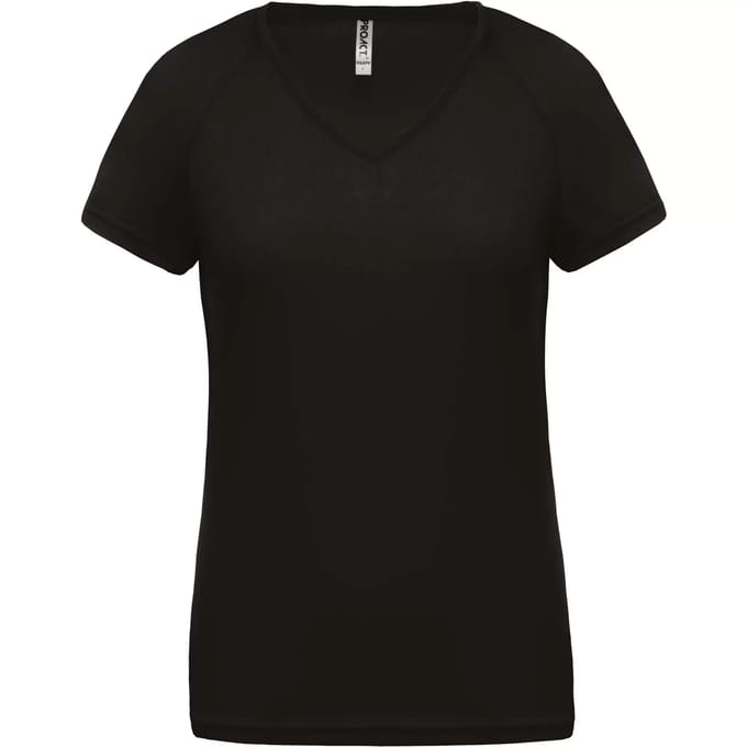 PROACT® Dames sport-t-shirt V-hals PA477 - Black - S