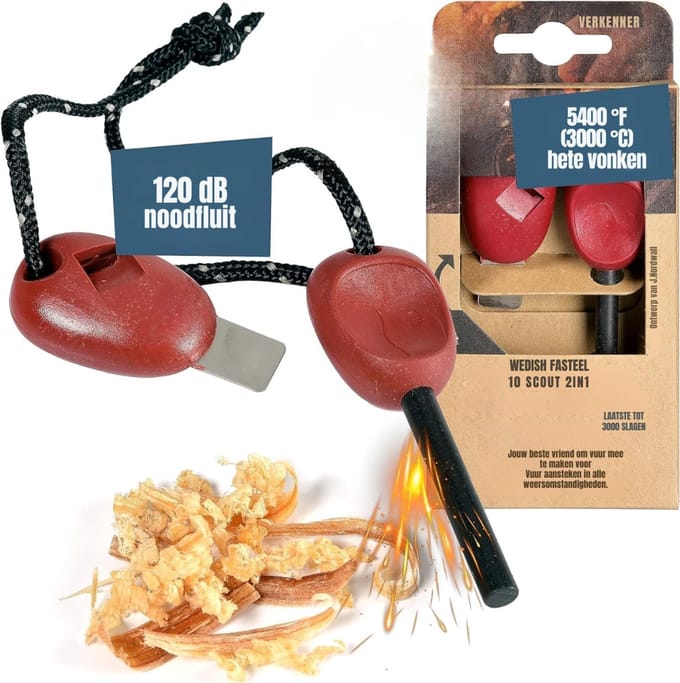 YOR® Fire kit - Firesteel - Vuurmaker - Rood - ‎24cm x 9cm x 3cm
