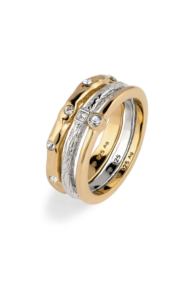 Elli - Ring - Ring Set Vrouwen Glazen Kristallen Xirius Geslepen Wit 925 Sterling Zilver - Dames