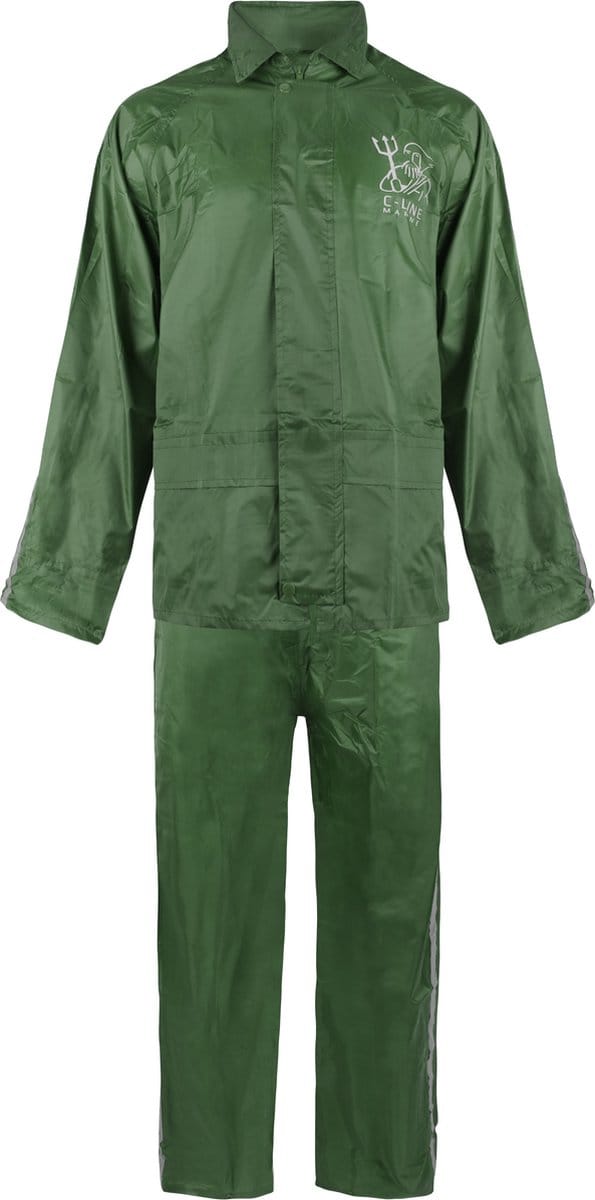 C-Line Regenpak met Capuchon - Groen - Reflecterend  - Nieuw Model - Kinder maat 146/152