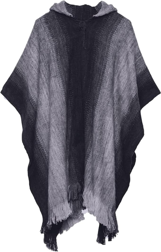 Warme en Zachte Peruaanse Poncho voor Heren - Geometrisch Ontwerp, One Size, Wollen Poncho Met Capuchon