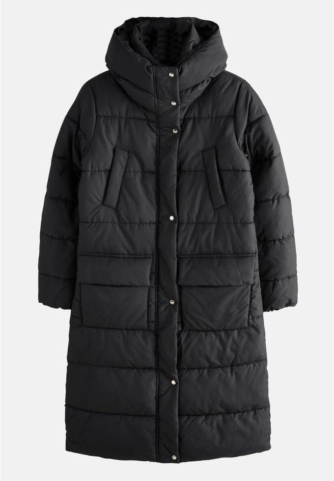 Next - Dames - Douchebestendige gewatteerde petite jas met capuchon - Petite - Zwart
