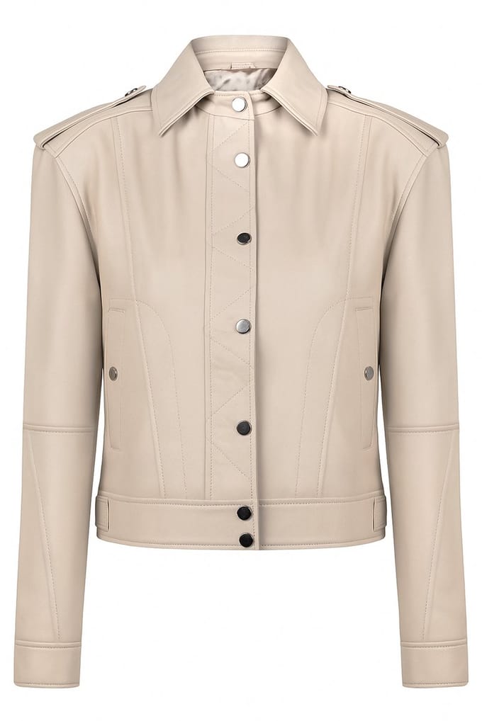Felix Hardy Korte / Crop Leren Jas Dames Beige - M