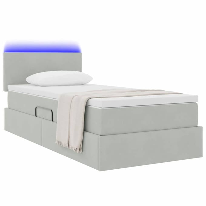 vidaXL - LED - opbergbed - met - matras - Lichtgrijs - 90 - x - 190 - cm - Fluweel