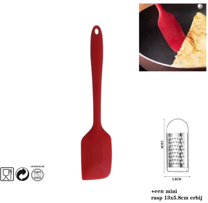 Lange Siliconen Spatel - Deegschapper 27 cm- Kookspatel keuken Rood- Heet bestendig| Vaat bestendig
