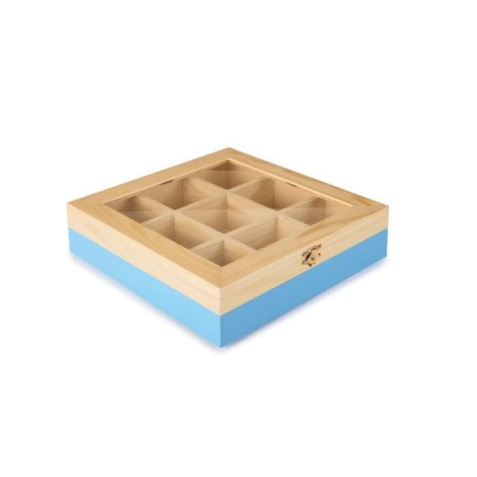 Boîte à Thé - IBILI - 748550 - 9 Compartiments - Bois Massif - Orange - 24 x 24 x 7 cm orange