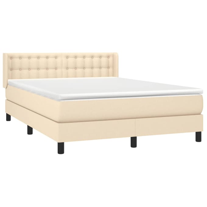 vidaXL - Boxspring - met - matras - stof - crèmekleurig - 140x190 - cm