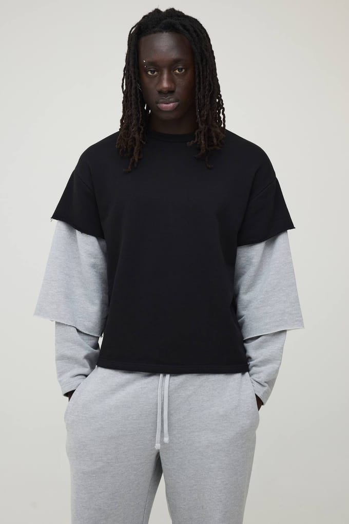 Oversized Boxy T-shirt En Joggingbroek Set Met Drievoudige Neplagen En Loopback | Size XL