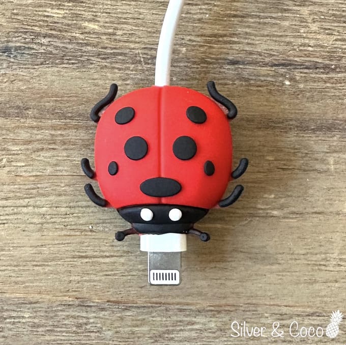 SilverAndCoco® - Kabeldiertjes / Kabelprotector / Kabelbeschermer Mobiele Telefoon Kabel Lader beschermer / Kabelbijter iPhone iPad Android oplader - Lieveheersbeestje