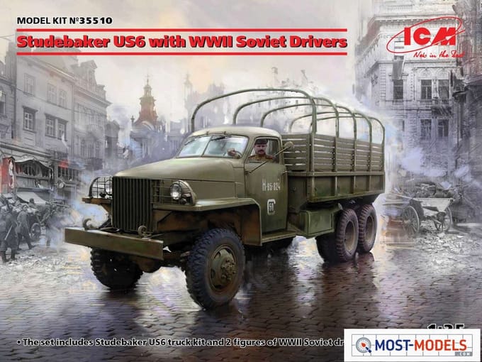 ICM Modelbouwpakket Militaire voertuigen - 35510 Studebaker US6 with WWII Soviet Drivers Plastic - 1:35 - Modelbouw