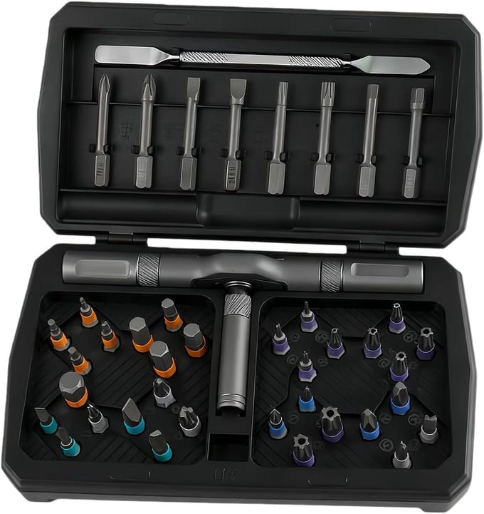 Ratelschroevendraaier Set - Multifunctioneel Gereedschap - Precisie Reparatie - Magnetische Bits - 43 Delig - Grijs