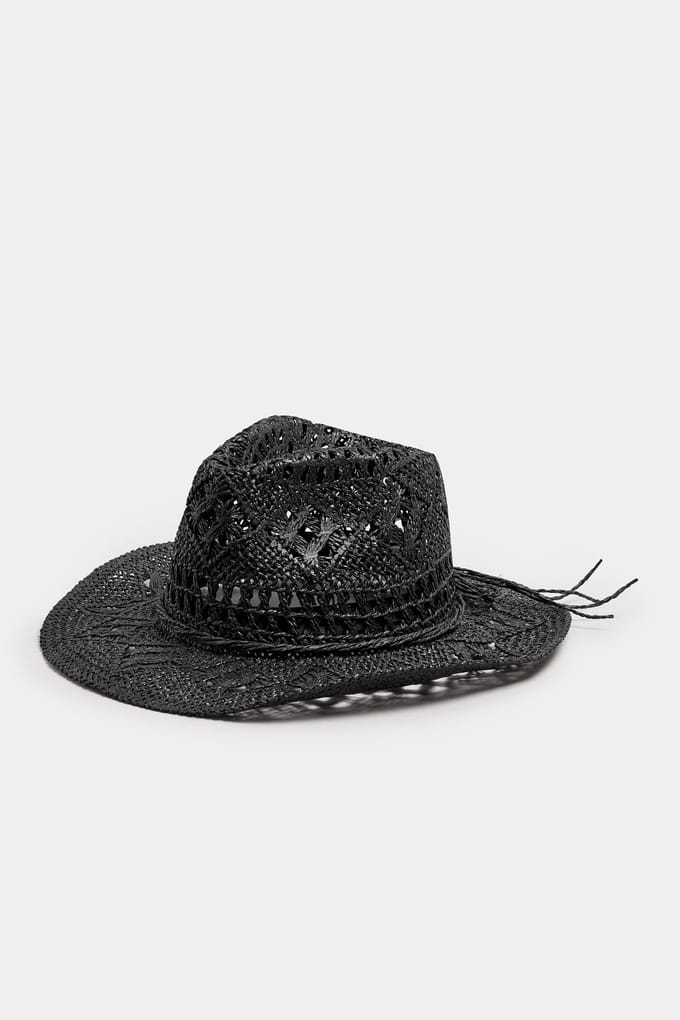 Yours Cowboyhoed Van Stro Met Geweven Strikdetail In Zwartsize One Size
