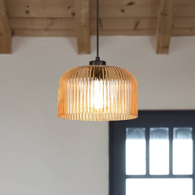 COREP Hanglamp Luigi, amberkleurig/zwart, Ø 25 cm, glas