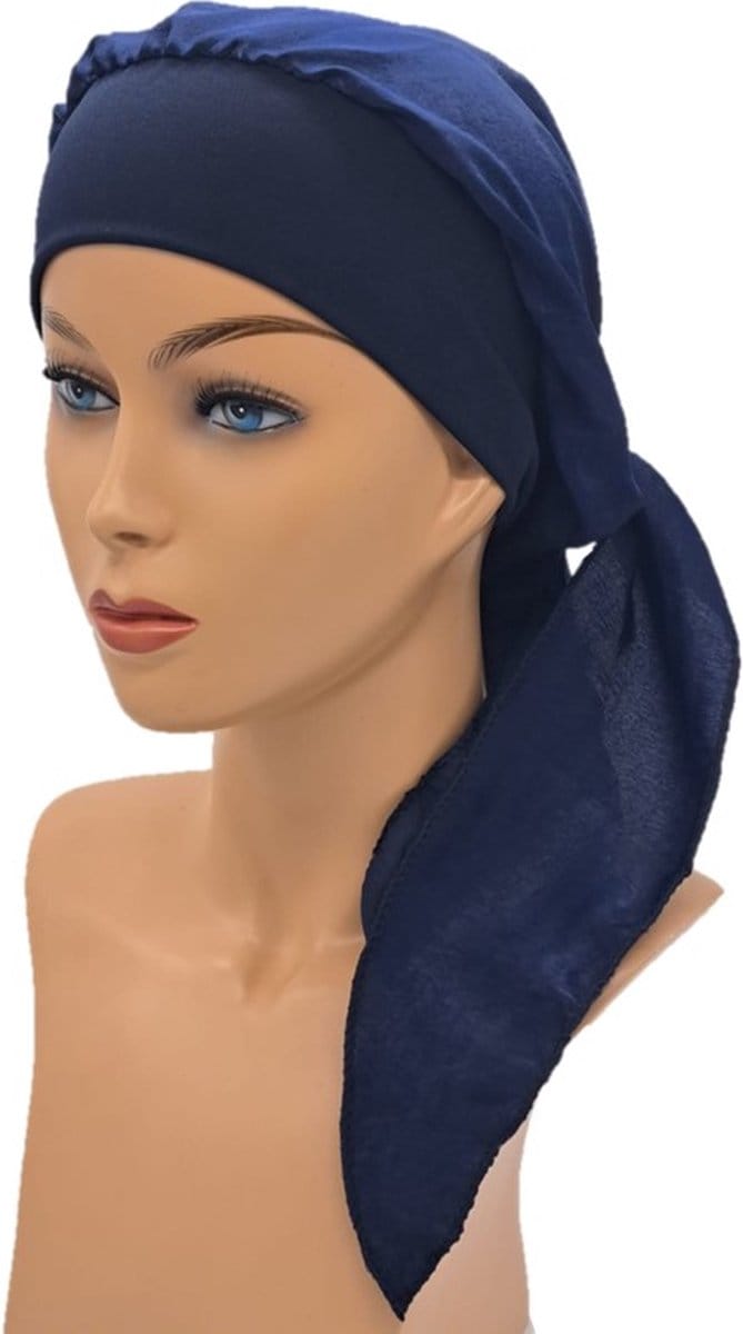 Johnson Headwear® - Chemo wikkelmuts - Dames muts - Kleur: Donkerblauw - Chemo Cap - Muts - Cap - Hoofddeksel - Zomer Mutsje