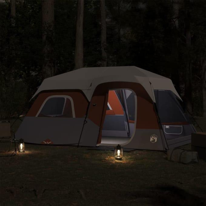 vidaXL - Tent - 9-persoons - waterdicht - met - LED - lichtgrijs - en - oranje