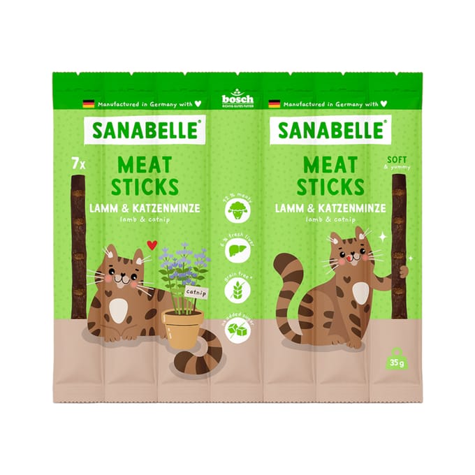 Voordeelpakket: 16x35g Sanabelle Meat Sticks Lam & Kattenkruid Katten Snacks