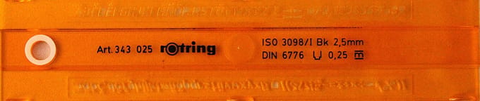 LETTERSJABLOON ROTRING 0.25X2.5MM 343025 ISO3098/1 DIN6776