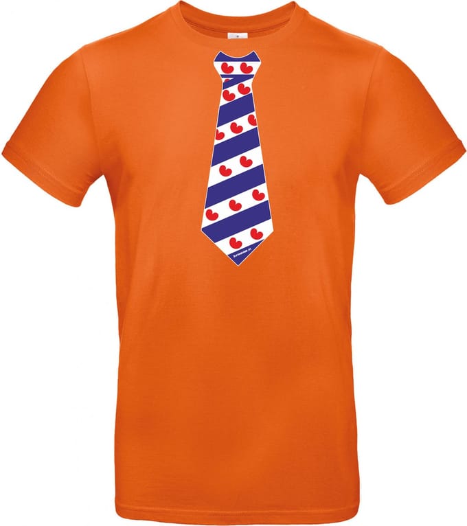 T-shirt oranje koningsdag met Friese stropdas Maat S van Shirtmakelaar