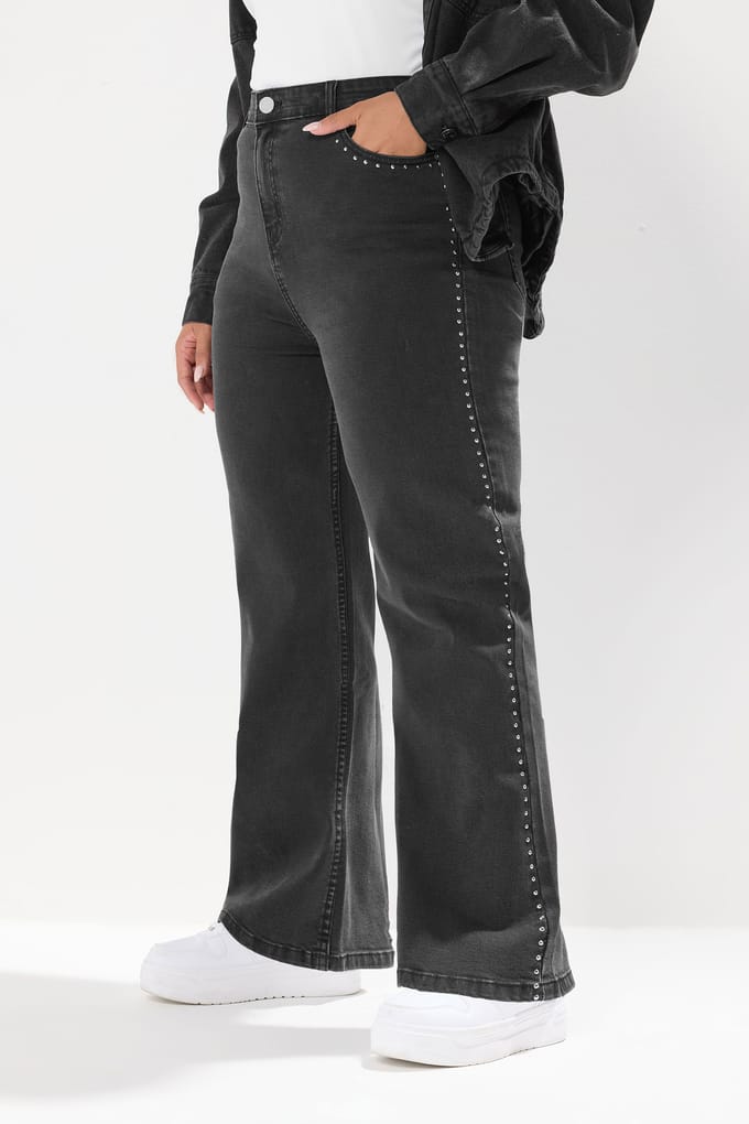 Yours Zwarte Wijde Jeans Met Studs Size 56