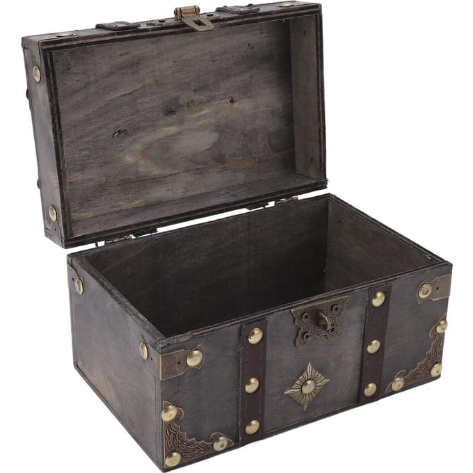 Coffre au trésor en bois de style vintage avec serrure à code et bascule en alliage, bois durable, large application, vintage black