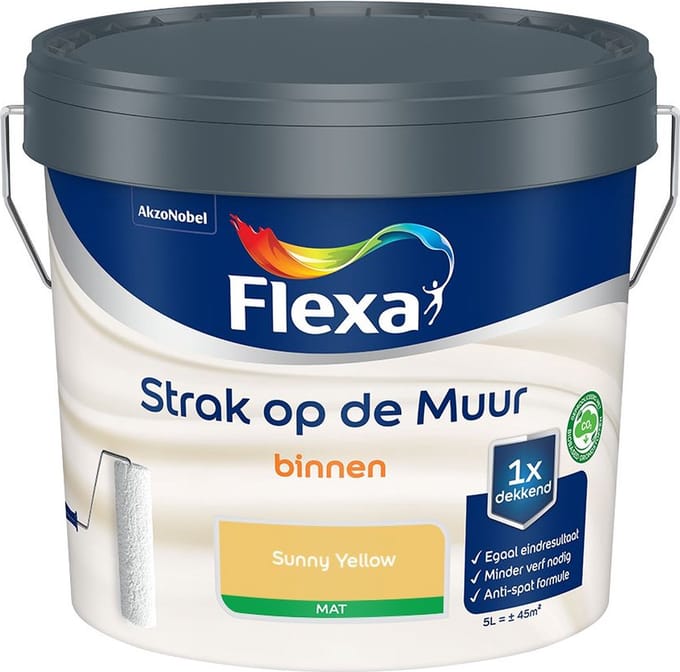 Flexa - Strak Op De Muur Binnen Mat - Sunny Yellow - Mengverf - 5 L