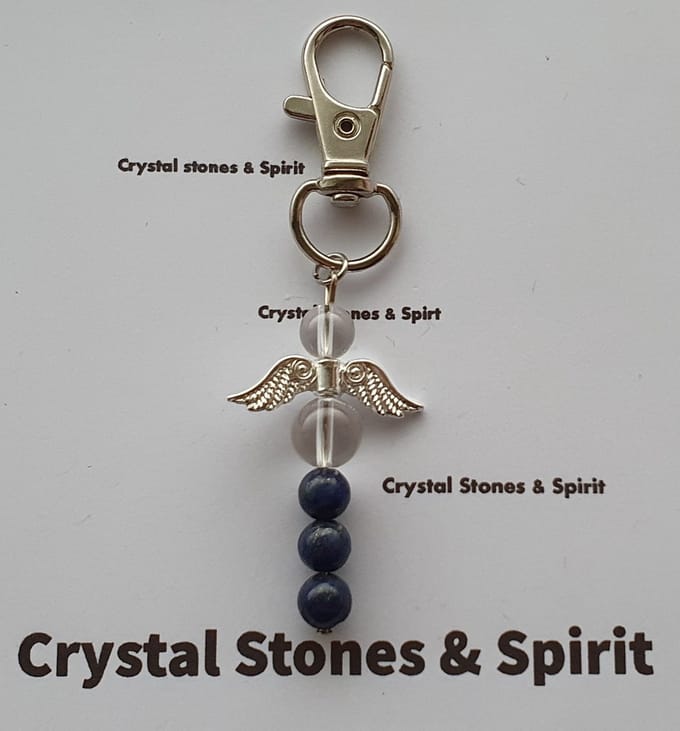 Geboortesteen September "Lapis Lazuli" sleutelhanger zilverkleurig