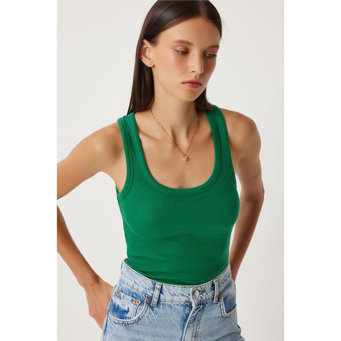 Getailleerde Katoenen U-Hals Tanktop