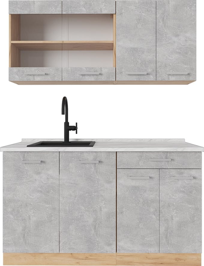 Vicco R-Line Eenpersoonskeuken – 140 cm, WB Marmer Beton/gouden eik