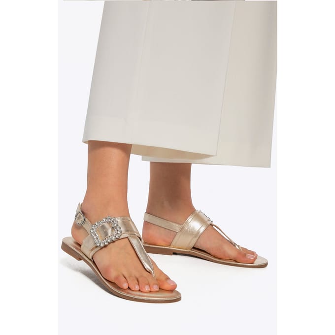Wittchen Dames Leren Sandalen met Decoratieve Gesp Goud Echt Leer