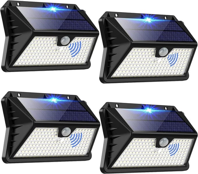 Set van 4 Solar Buitenlampen met 185 LEDs en Bewegingssensor - Waterdicht IP65