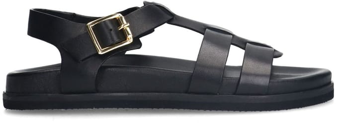 Manfield - Dames - Zwarte leren sandalen met gespsluiting - Maat 37