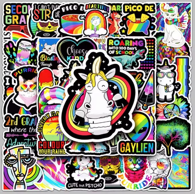 Graffiti rainbow stickers - 50 stuks - deco stickers- laptop stickers - knutselen - bullet journal stickers